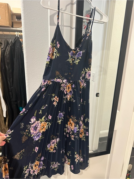 Xhilaration Dresses & Skirts - Xhilaration Navy Floral Midi Dress with Purple & Orange Blooms